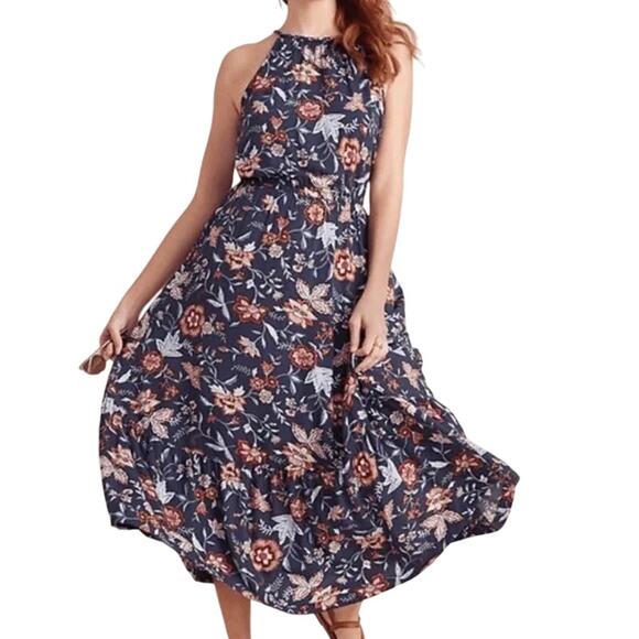 Old Navy Maxi Dress Women's Size Medium Blue Floral Ruffle Bottom * - Picture 1 of 9